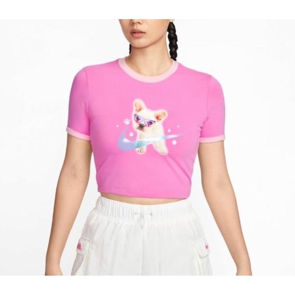 Nike Japan Cropped Pink French Bulldog Graphic Tee XL